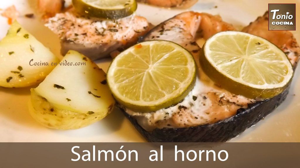 Salmón al horno, patatas en microondas,